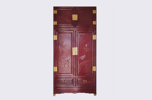 毕节高端中式家居装修深红色纯实木衣柜