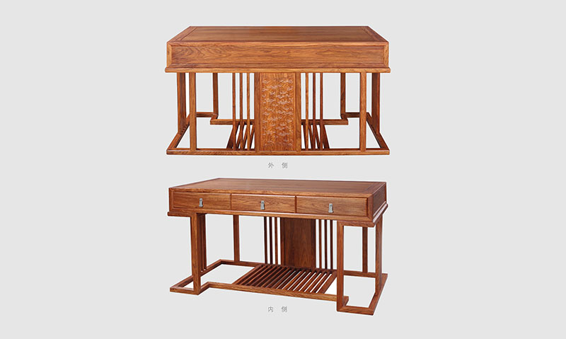 毕节 别墅中式家居书房装修实木书桌效果图